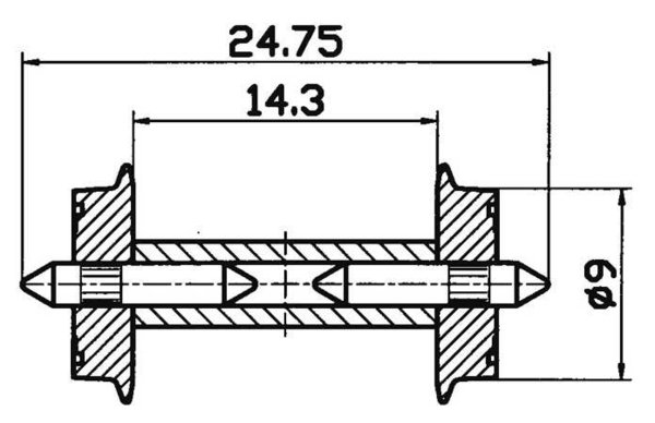 RO40191: H0 Gelijkstroom NEM wielen - 9 mm - met gedeelde as - 2 assen
