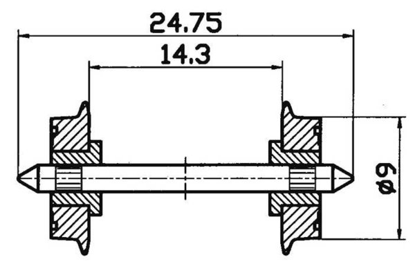 RO40197: H0 Gelijkstroom NEM-wielen - 9 mm, DC - beide zijden geisoleerd - 2 assen