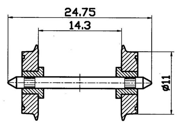 RO40199: H0 Gelijkstroom NEM-wielen - 11 mm, DC - beide zijden geisoleerd - 2 assen