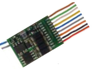 ZIMX631F: H0 - Locdecoder (DCC/MM) 1,2A met 6 functie-uitgangen, 6p NEM651 stekker met draad...