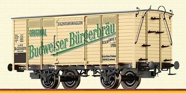 BR48041: Noviteit: H0 - 2-assige Gesloten goedrenwagen, Gb Budweiser Bürgerbräu, k.k.St.B. (I)...