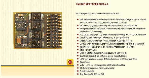 BR99800: Locdecoder DH22A-4, PluX22, SUSI-aansluiting (20,7 x 15,8 x 5,2 mm) - 2,0A (OP=OP)