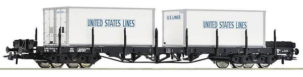 RO76714: H0 - 4-assige Rongenwagen, type Rs, met 2 containers United States Lines, NS (IV)
