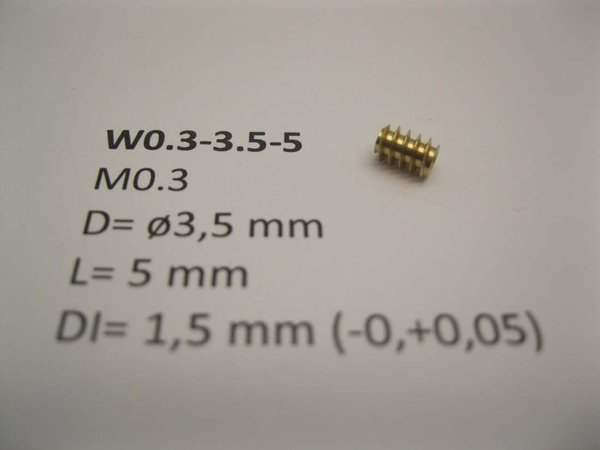 MMOW0.3-3.5-5: Wormwiel M0.3 D=ø3.5 L=5 DI=1.5 mm