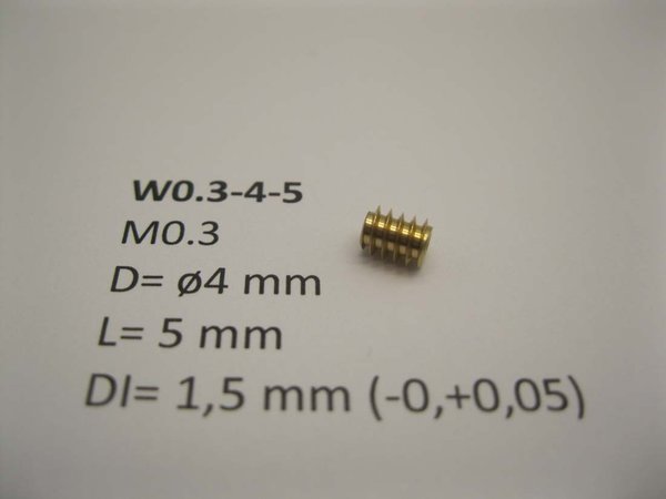 MMOW0.3-4-5: Wormwiel M0.3 D=ø4 L=5 DI=1.5 mm
