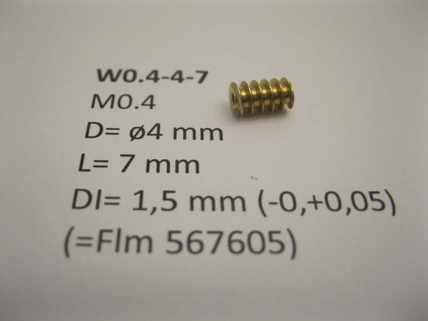 MMOW0.4-4-7: Wormwiel M0.4 D=ø4 L=7 DI=1.5 mm (=Flm 567605) Brass