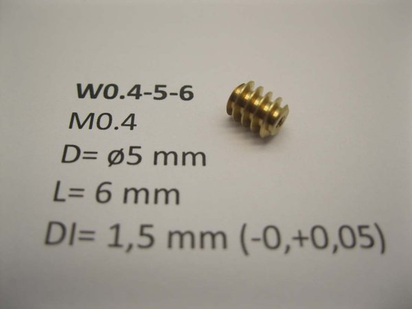 MMOW0.4-5-6: Wormwiel M0.4 D=ø5 L=6 DI=1.5 mm Brass