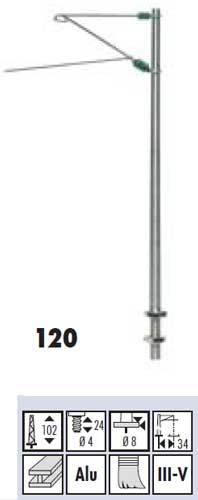 SF120: H0 - Beton bovenleidingmast, aluminium - H=102 mm, DB - 1 stuks
