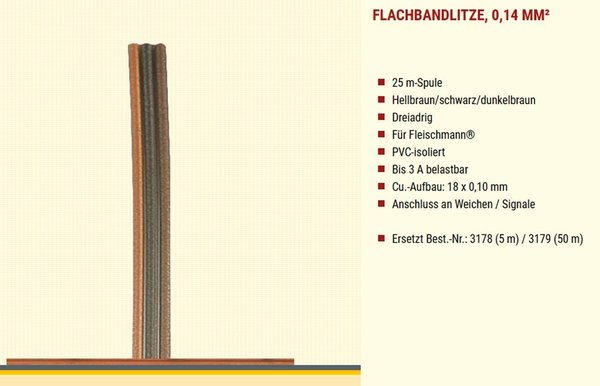 BR32394: Aansluitdraad - 3-aderig, tot 3A belastbaar (Fleischmann) - 0,14 qmm, lbr/zw/dbr - 25m ....