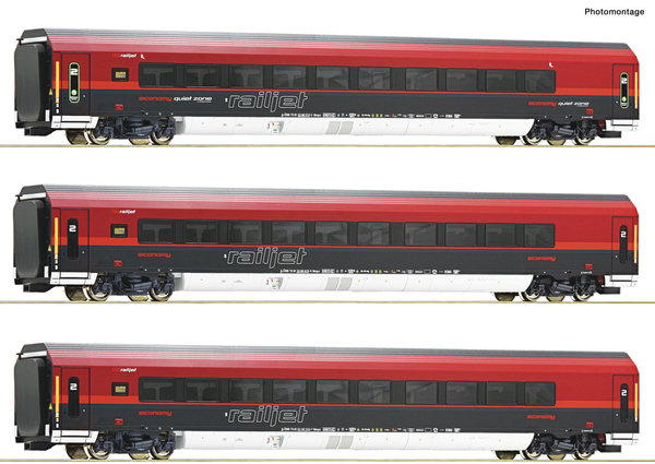 RO74042:  H0 ~ 3-delig  Personenrijtuigenset, Railjet, digitaal, 3-rail(wisselstroom), ÖBB